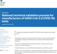 National technical validation process for manufacturers of SARS-CoV-2 (COVID-19) tests [Updated 14th March 2022]